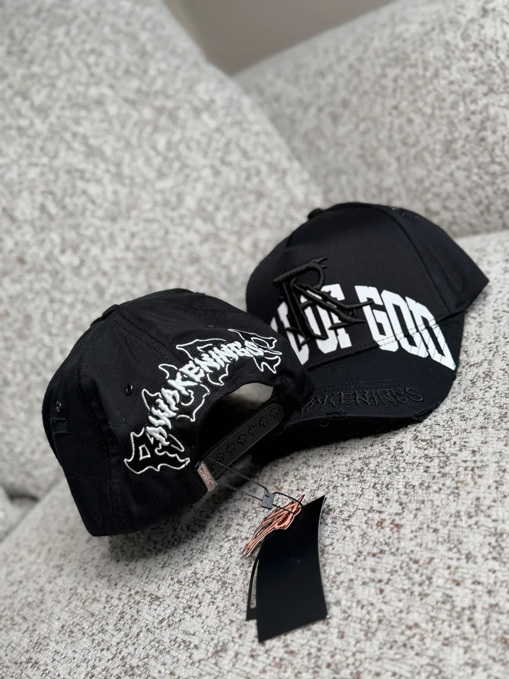 Black Graphic Baseball Cap with Embroidered Logo